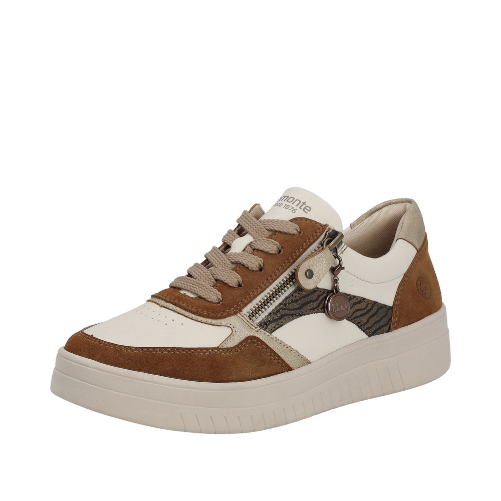 Remonte Women's Style D0J01 Athletic Lace-Up With Zip - Brown Combination