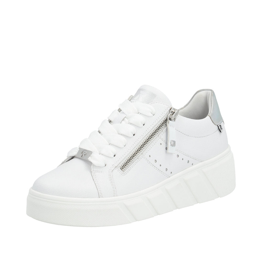 Rieker Evolution Women's Style W0505 Athletic Lace-Up With Zip - White