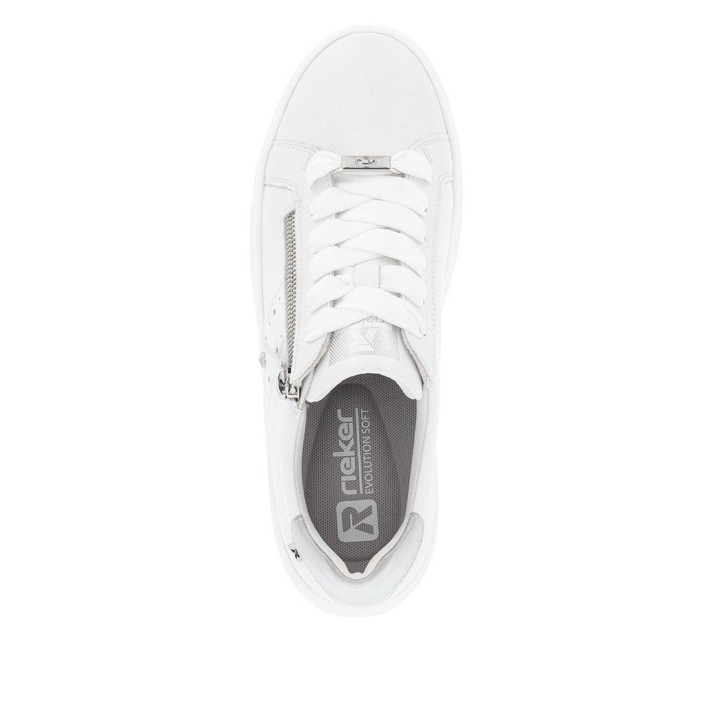 Rieker Evolution Women's Style W0505 Athletic Lace-Up With Zip - White 2JE8VVbx