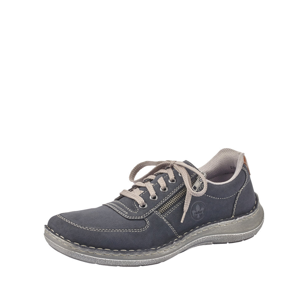 Rieker Men's Style 03030 Casual Lace-Up With Zip - Blue