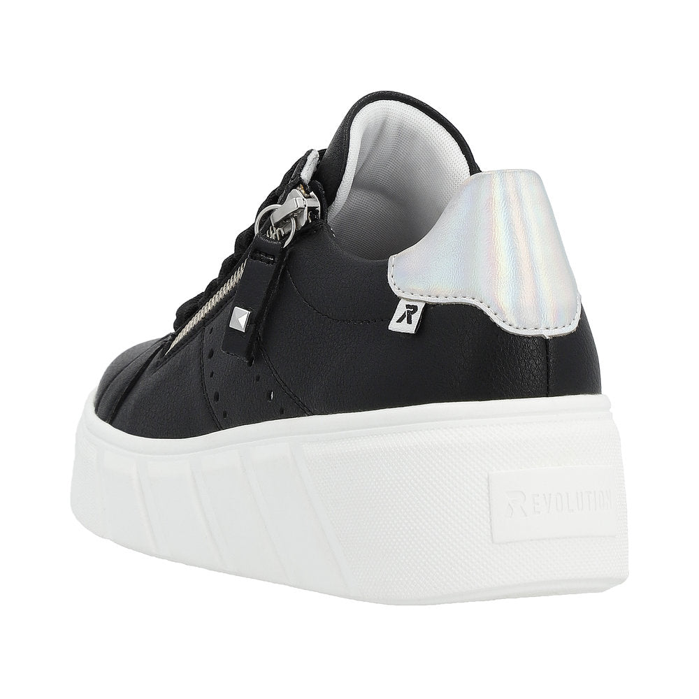 Rieker Evolution Women's Style W0505 Athletic Lace-Up With Zip - Black BZadO89L