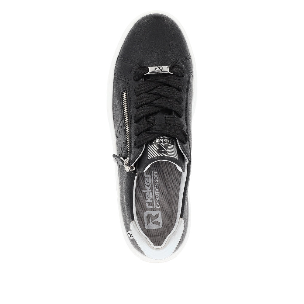 Rieker Evolution Women's Style W0505 Athletic Lace-Up With Zip - Black BZadO89L
