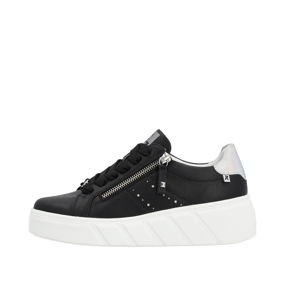Rieker Evolution Women's Style W0505 Athletic Lace-Up With Zip - Black BZadO89L