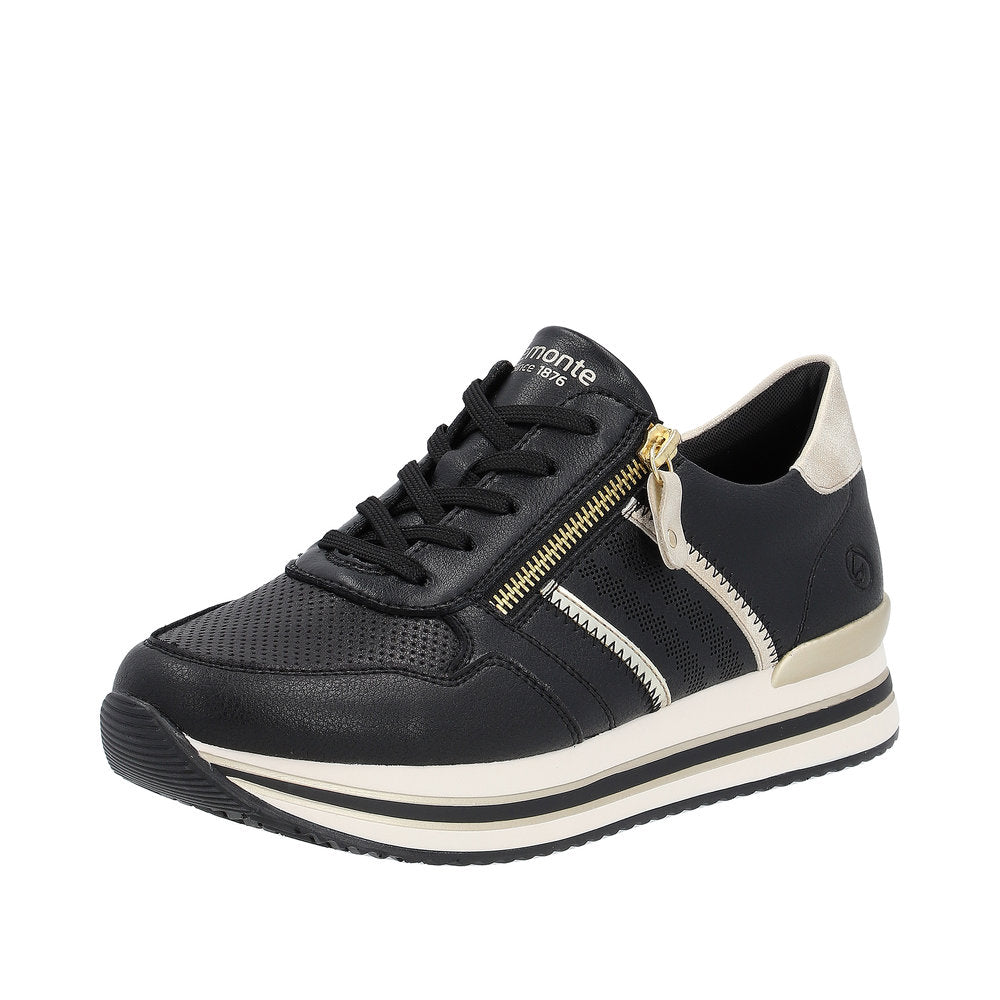 Remonte Women's Style D1318 Athletic Lace-Up With Zip - Black Combination