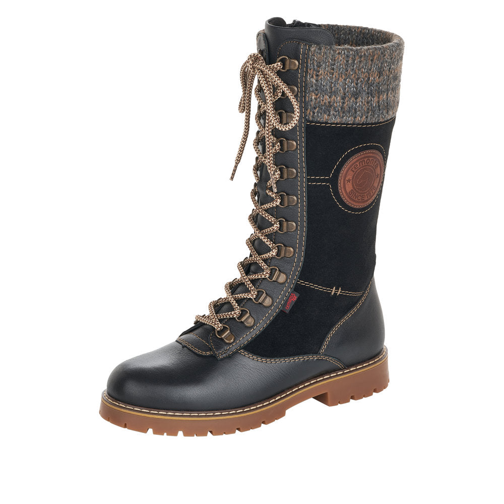 Remonte Suede Leather Women's' Tall D9375 Tall Boots Athleisure Boots - Black Combination