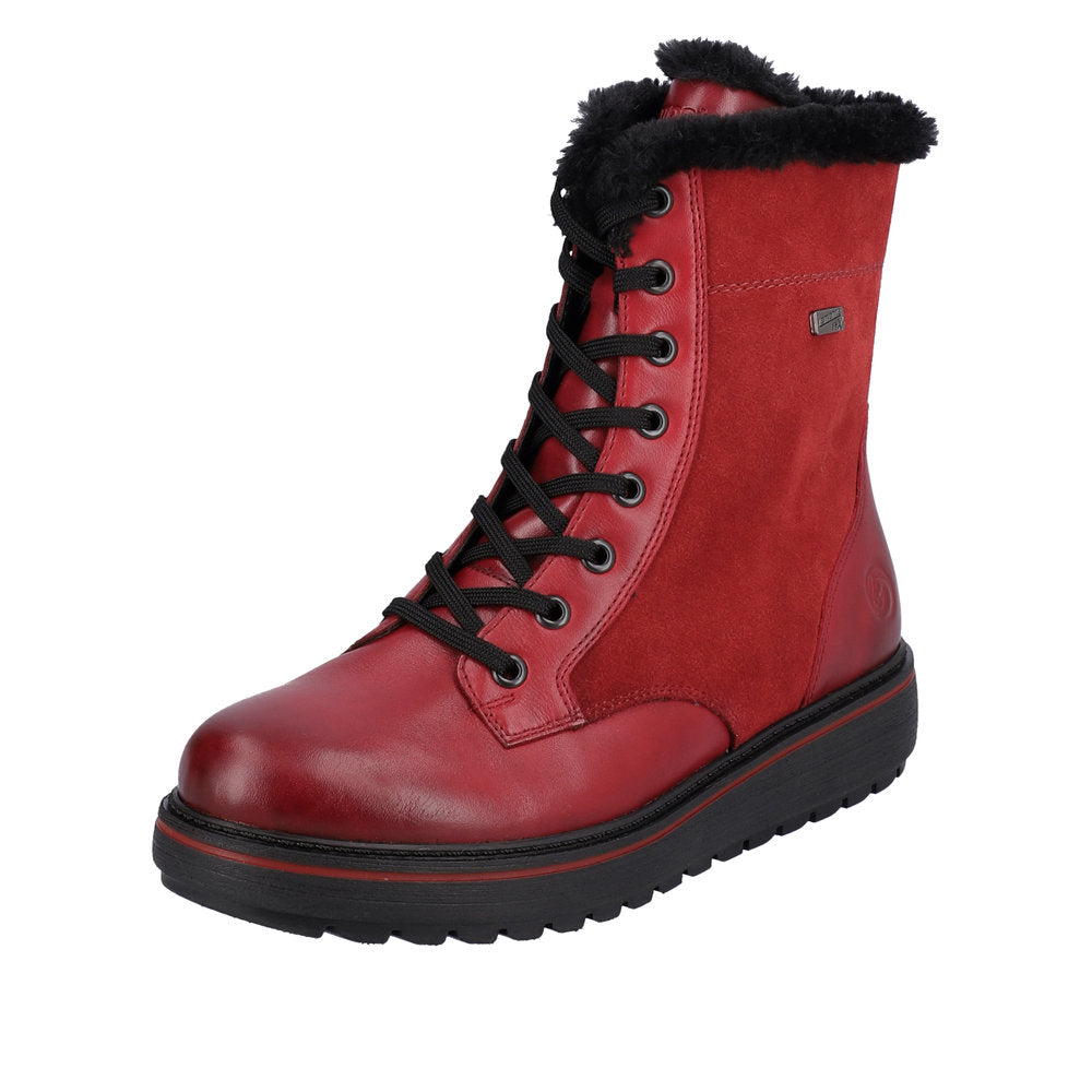 Remonte Suede Leather Women's Mid Height D0U76 Mid-Height Boots - Red Combination