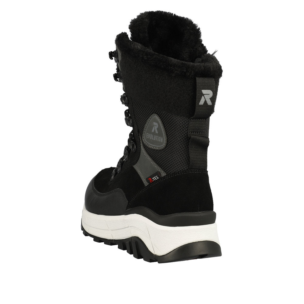 Rieker Evolution Suede Leather Women's Mid Height W0066 Mid-Height Boots - Fiber Grip - Black Combination sRgReAfY