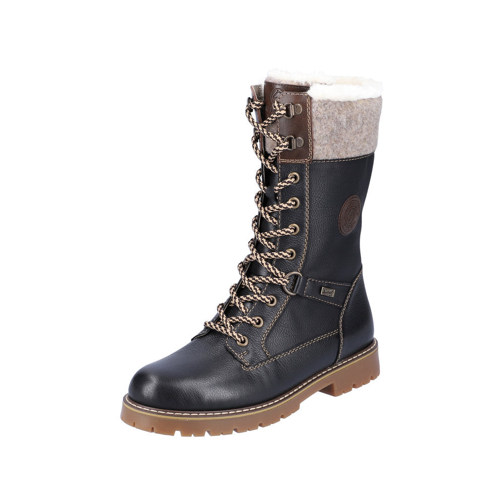 Remonte Leather Women's Mid Height D9379 Mid-Height Bootsflip Grip - Black Combination