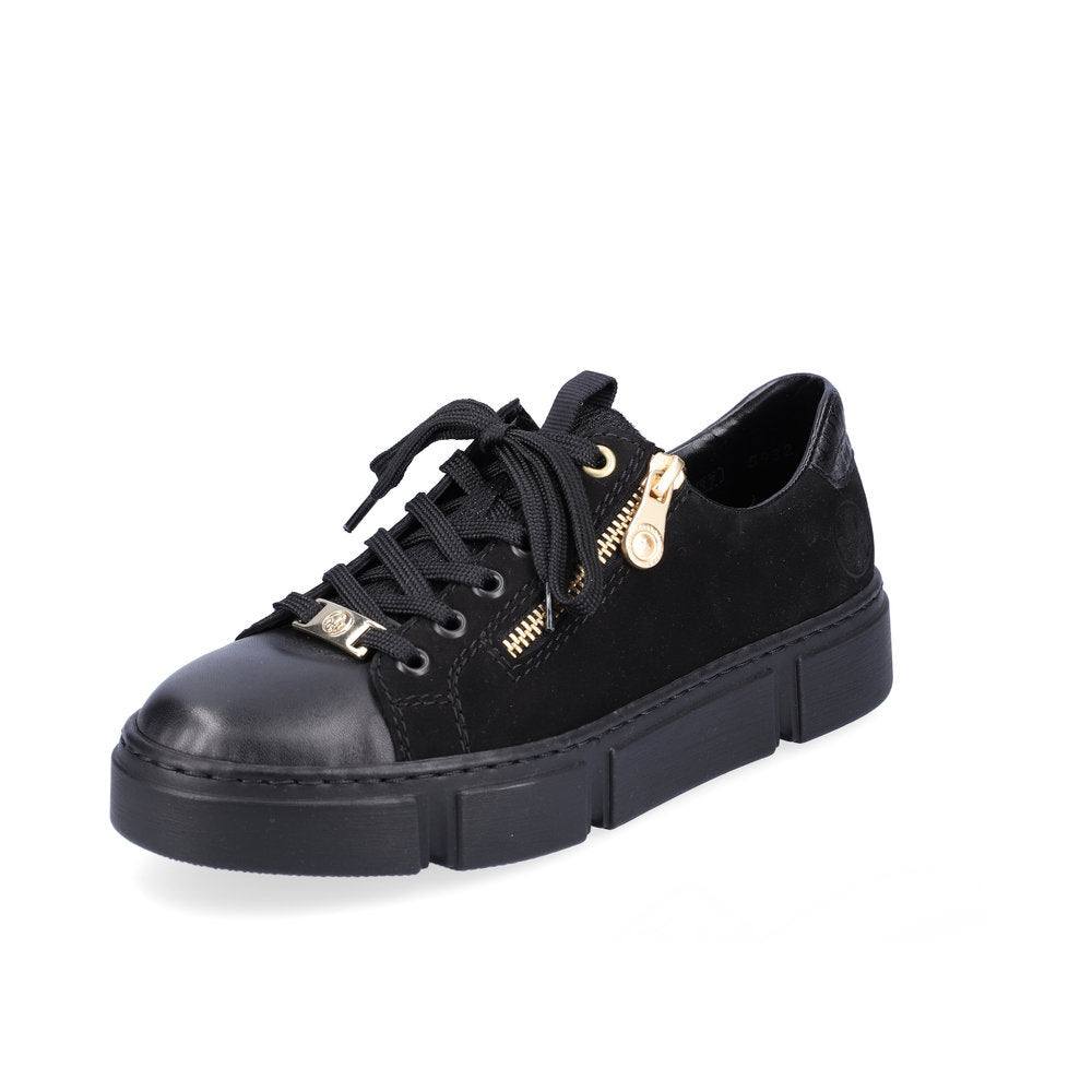 Rieker Women's Style N5932 Athletic Lace-Up With Zip - Black