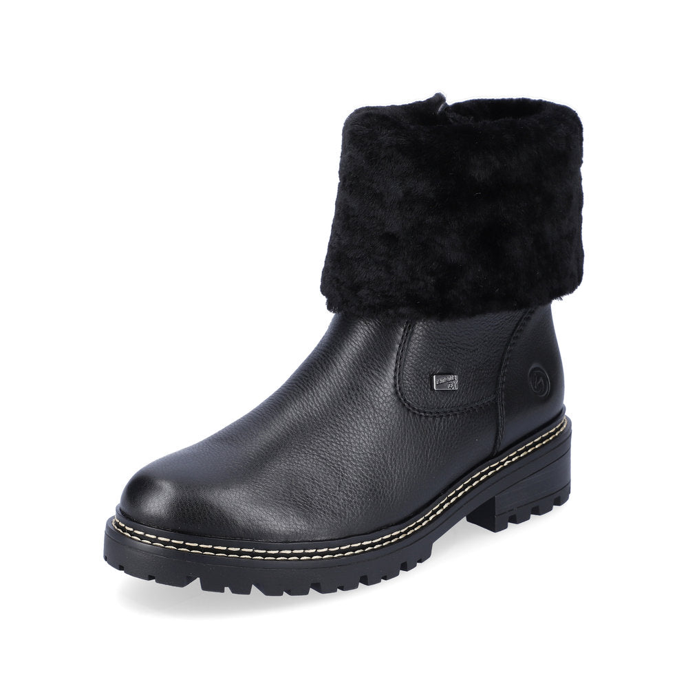Remonte Leather Women's Mid Height D0B71 Mid-Height Bootsfiber Grip - Black