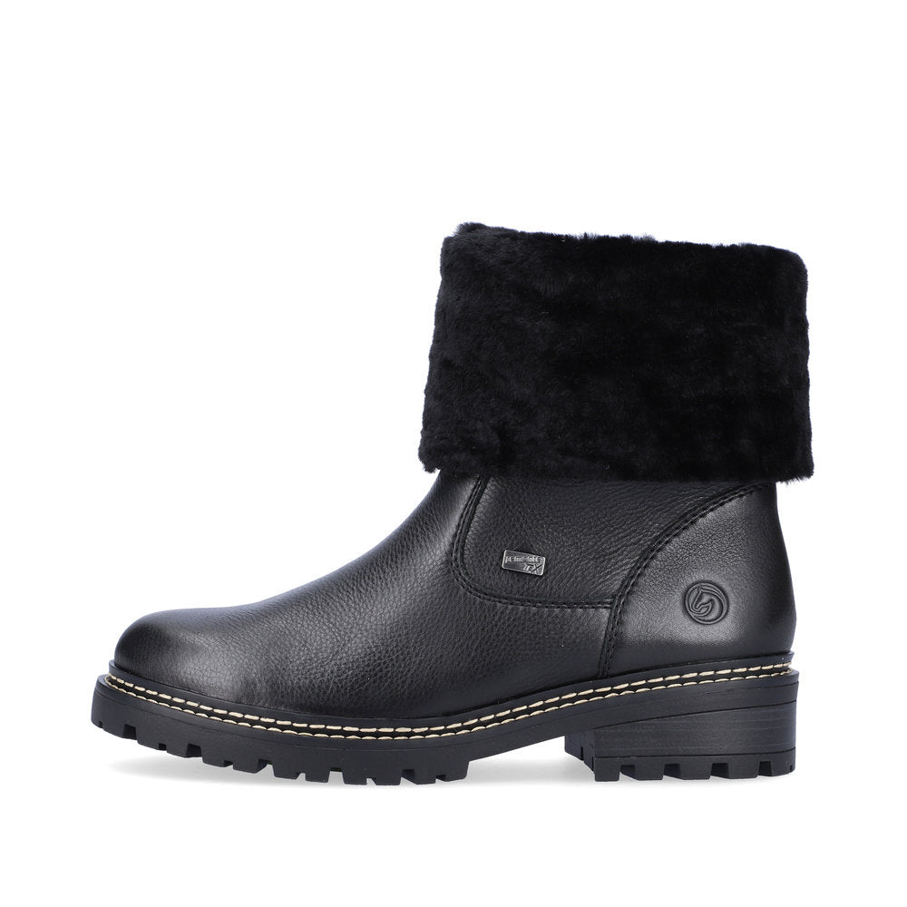Remonte Leather Women's Mid Height D0B71 Mid-Height Bootsfiber Grip - Black paFd8vrS