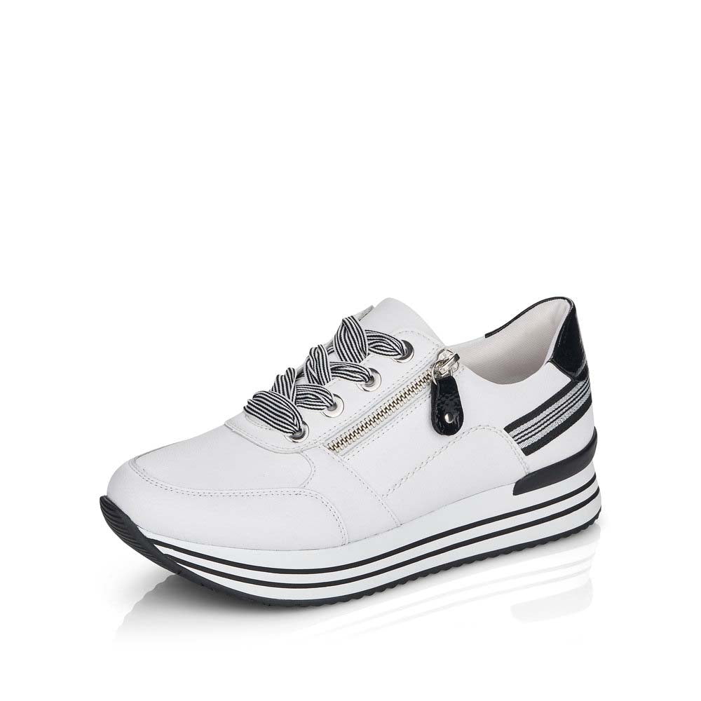 Remonte Women's Style D1312 Casual Lace-Up With Zip - White Combination