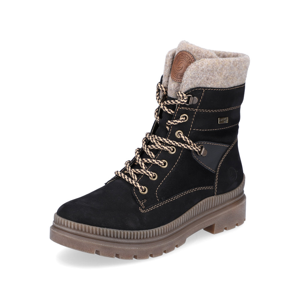 Remonte Suede Leather Women's Mid Height D0C77 Mid-Height Bootsfiber Grip - Black Combination