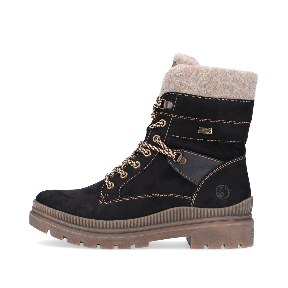 Remonte Suede Leather Women's Mid Height D0C77 Mid-Height Bootsfiber Grip - Black Combination BC3fl7ID