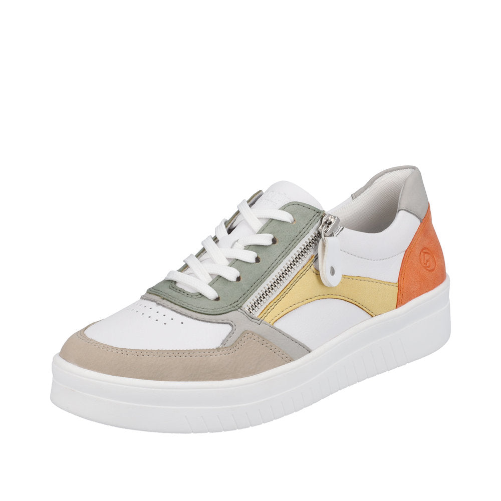 Remonte Women's Style D0J01 Athletic Lace-Up With Zip - White / Green