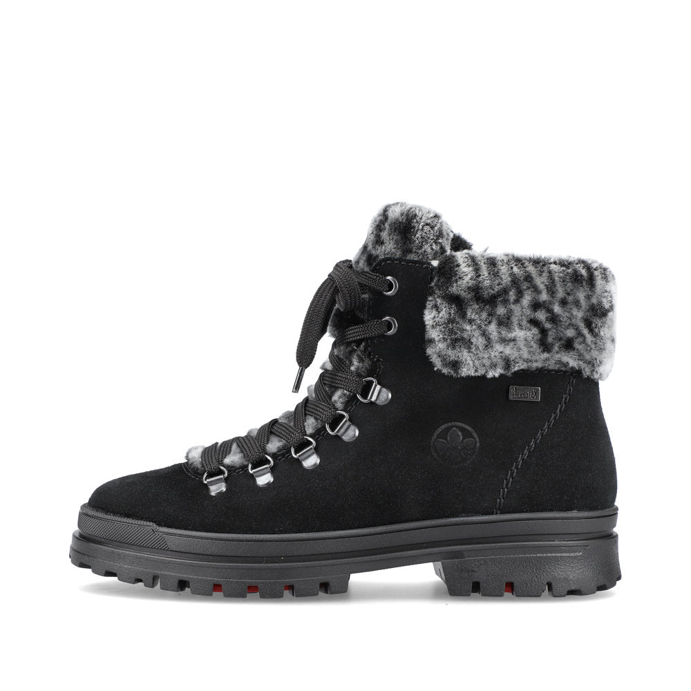 Rieker Suede Leather Women's Short Z5420 Ankle Boots Flip Grip - Black UzyUSaZz