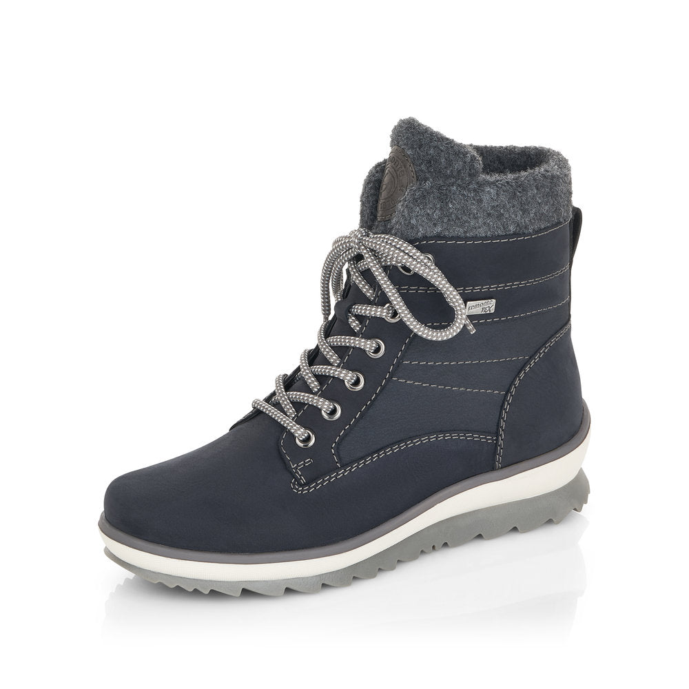Remonte Suede Leather Women's Short R8477 Ankle Boots - Blue Combination