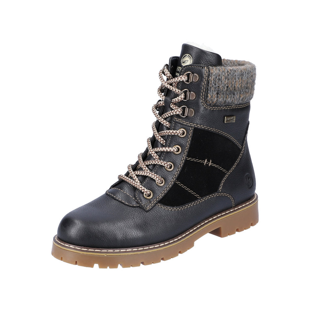 Remonte Leather Women's Mid Height D9378-00 Mid-Height Bootsflip Grip - Black Combination