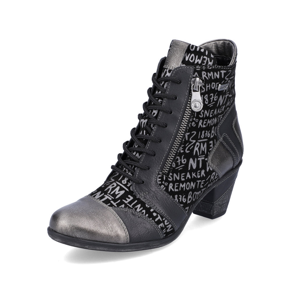 Remonte Suede Leather Women's Mid Height D8794 Ankle Boots - Black Combination