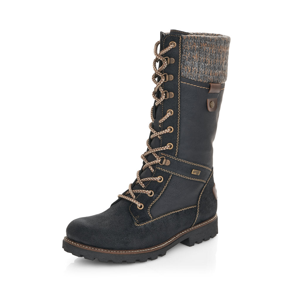 Remonte Synthetic Leather Women's' Tall D7477 Tall Boots - Black Combination