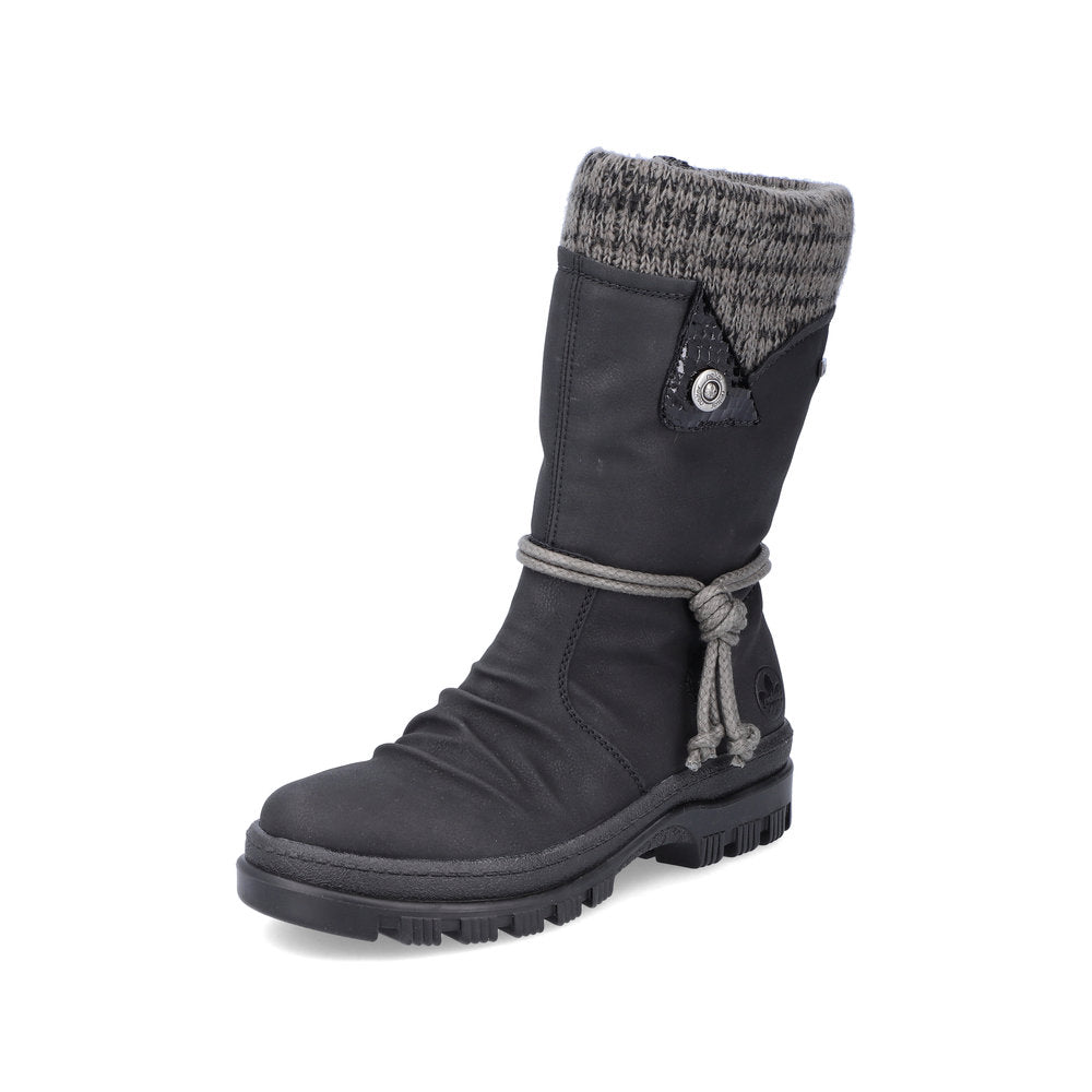 Rieker Synthetic Leather Women's Mid Height X8283-60 Mid-Height Boots Flip Grip - Black