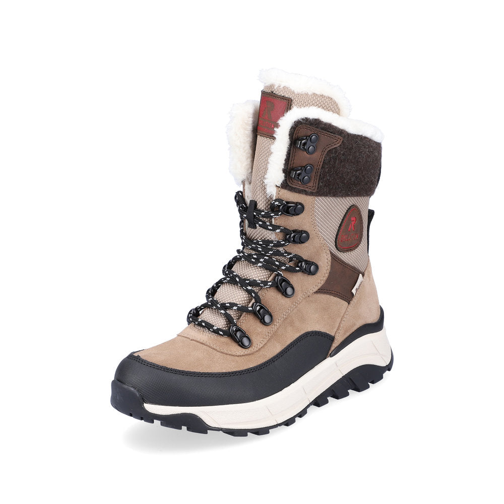 Rieker Evolution Suede Leather Women's Mid Height W0066 Mid-Height Boots - Fiber Grip - Beige Combination