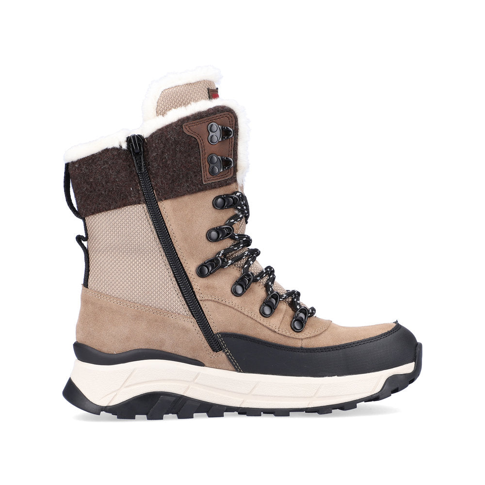 Rieker Evolution Suede Leather Women's Mid Height W0066 Mid-Height Boots - Fiber Grip - Beige Combination F4yrjRGU
