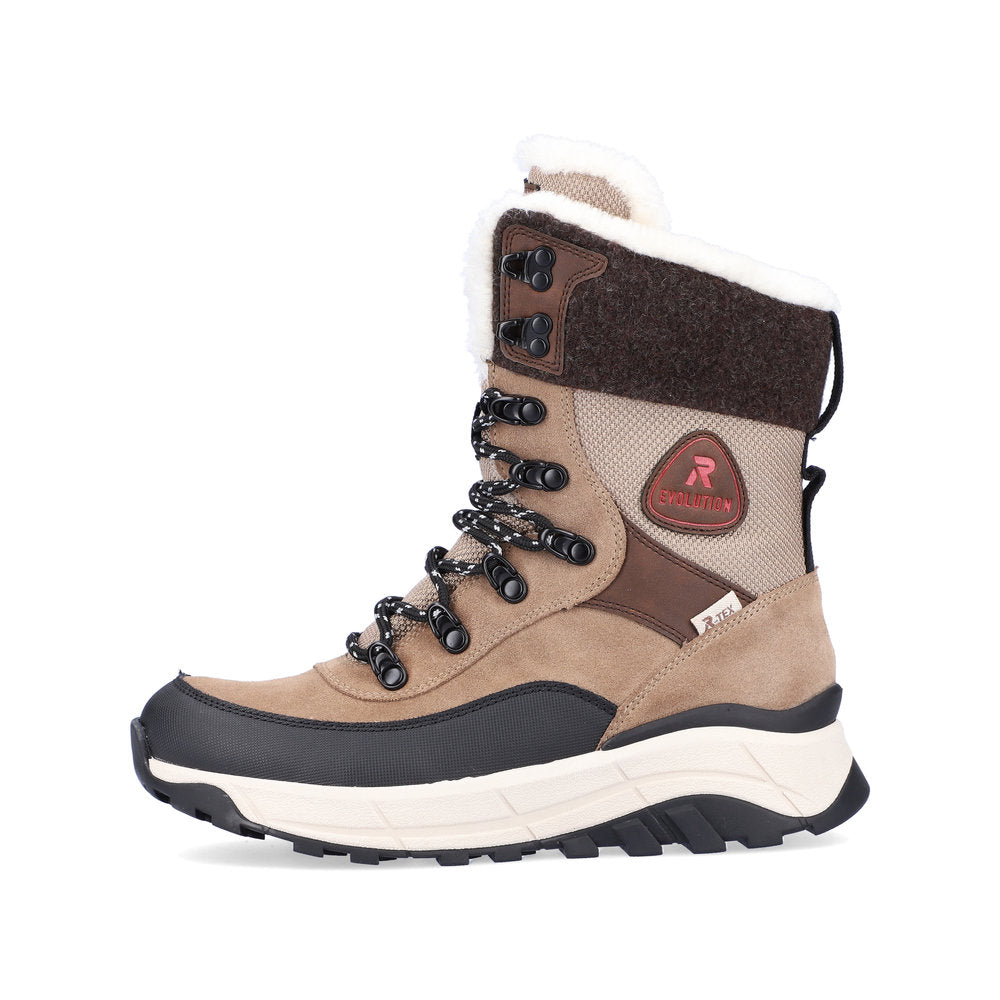 Rieker Evolution Suede Leather Women's Mid Height W0066 Mid-Height Boots - Fiber Grip - Beige Combination F4yrjRGU