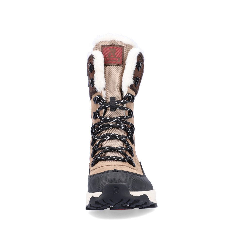 Rieker Evolution Suede Leather Women's Mid Height W0066 Mid-Height Boots - Fiber Grip - Beige Combination F4yrjRGU