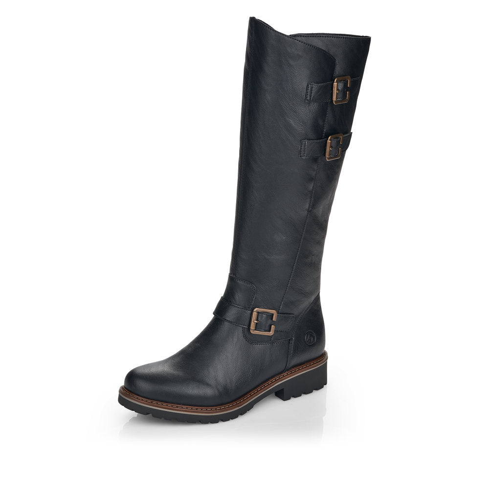 Remonte Synthetic Leather Women's Tall R6590 Tall Boots - Black