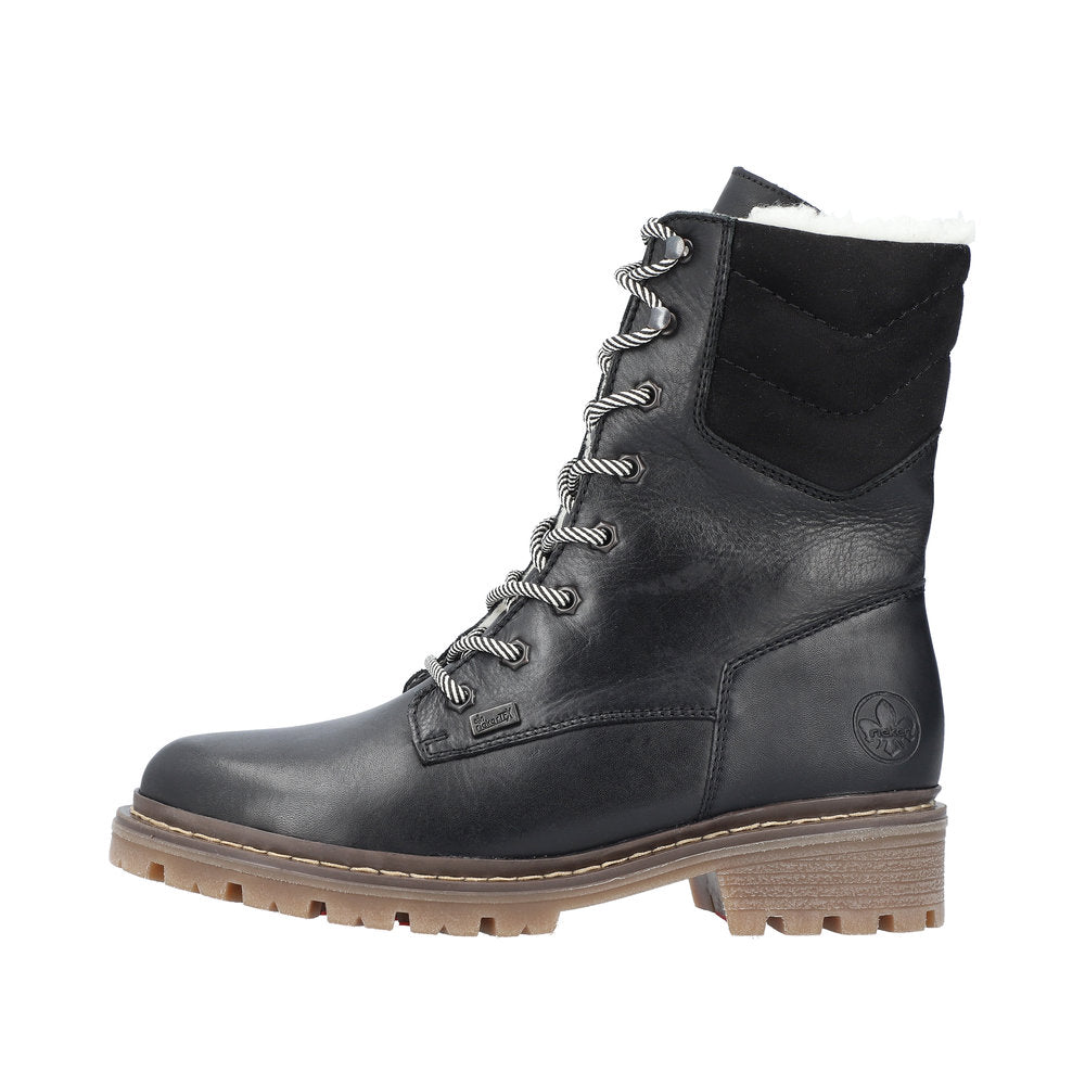 Rieker Leather Women's Mid Height Y9232 Mid-Height Bootsfiber Grip - Black 2mV9WyTG