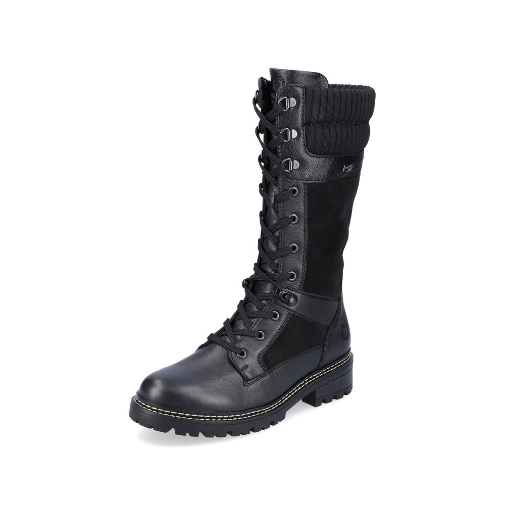 Remonte Leather Women's' Tall D0B76-24 Tall Bootsfiber Grip - Black