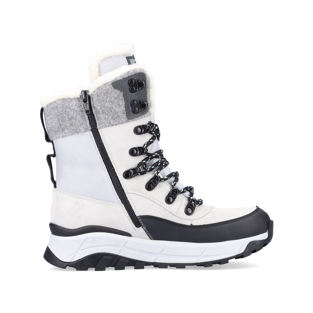 Rieker Evolution Suede Leather Women's Mid Height W0066 Mid-Height Boots - Fiber Grip - White Combination 1d6YafRA