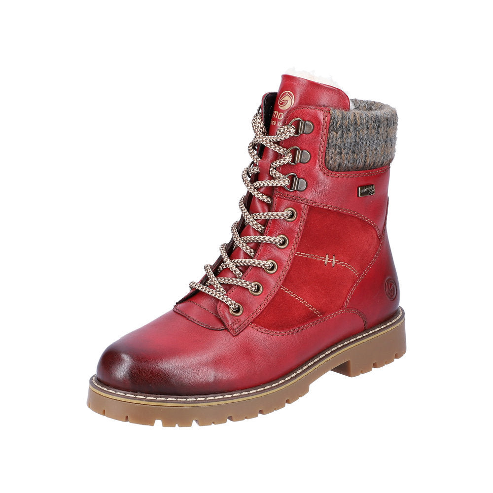 Remonte Leather Women's Mid Height D9378-00 Mid-Height Bootsflip Grip - Red Combination