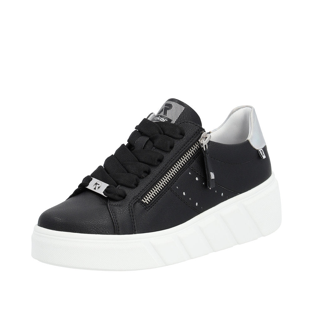 Rieker Evolution Women's Style W0505 Athletic Lace-Up With Zip - Black