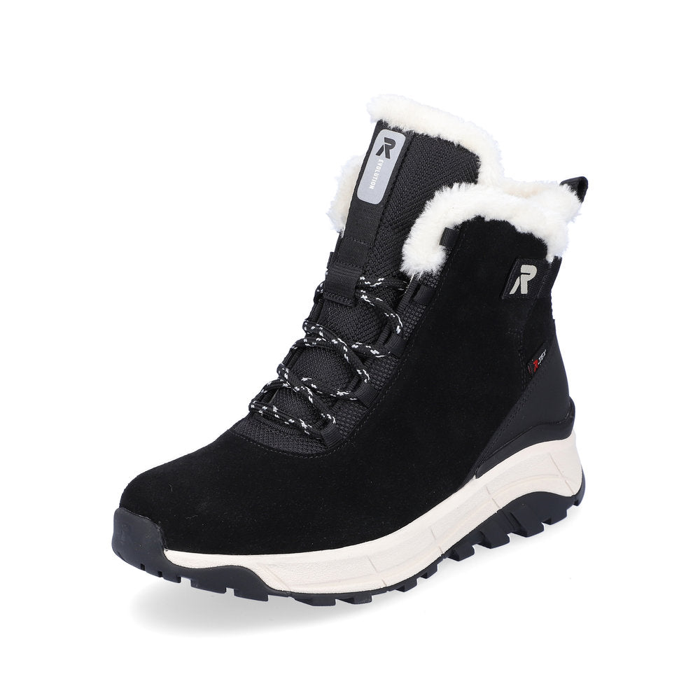 Rieker Evolution Suede Leather Women's Short W0060 Ankle Boots - Black
