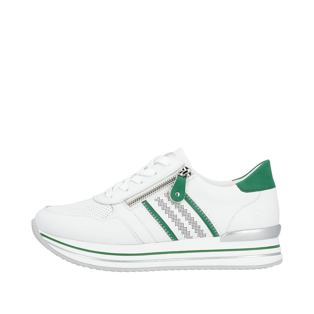 Remonte Women's Style D1318 Athletic Lace-Up With Zip - White NBAyzlpC