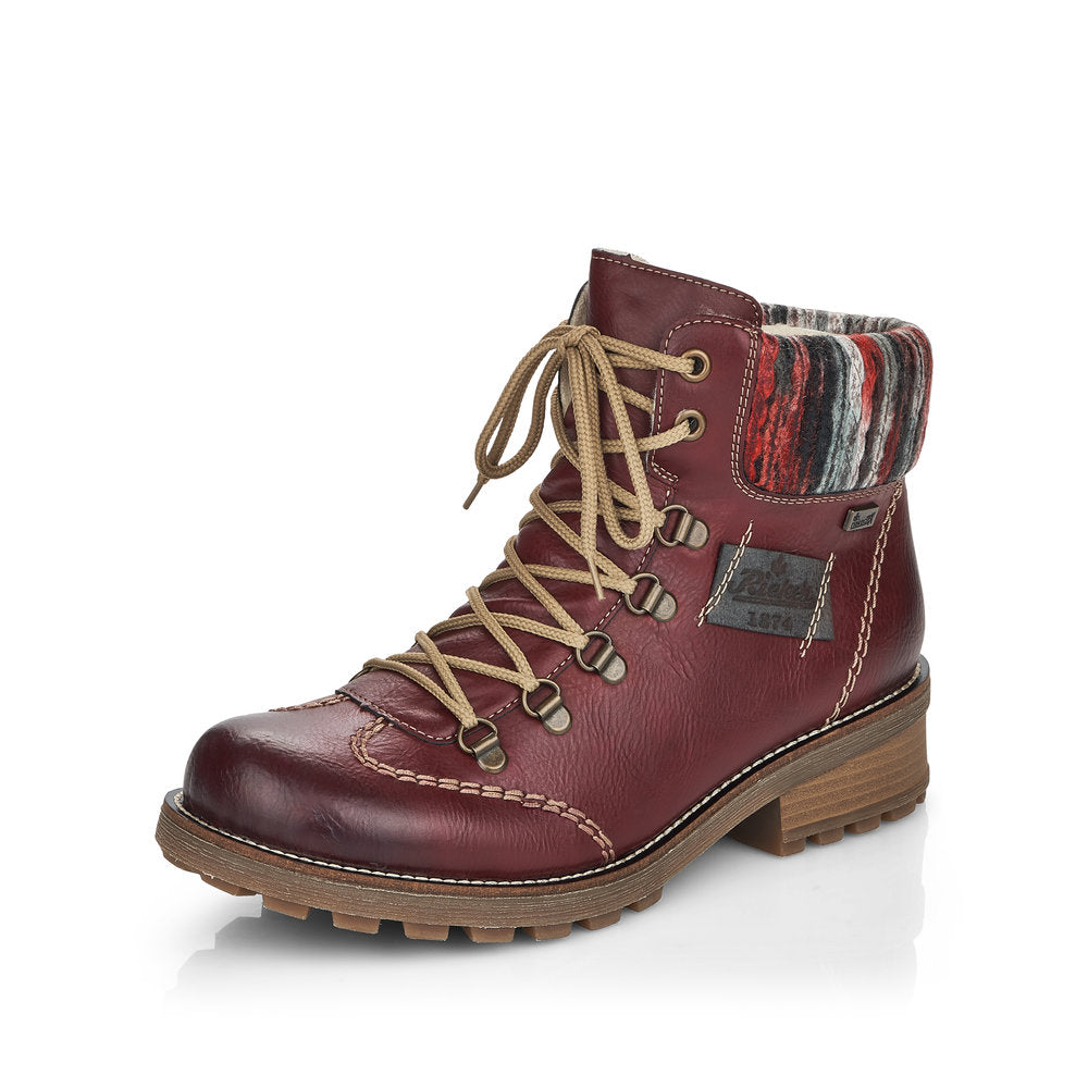Rieker Synthetic Leather Women's Short Z0444 Ankle Boots - Red Combination