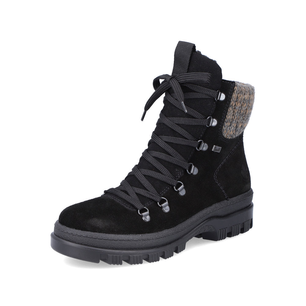 Rieker Suede Leather Women's Mid Height X8200 Mid-Height Boots Flip Grip - Black
