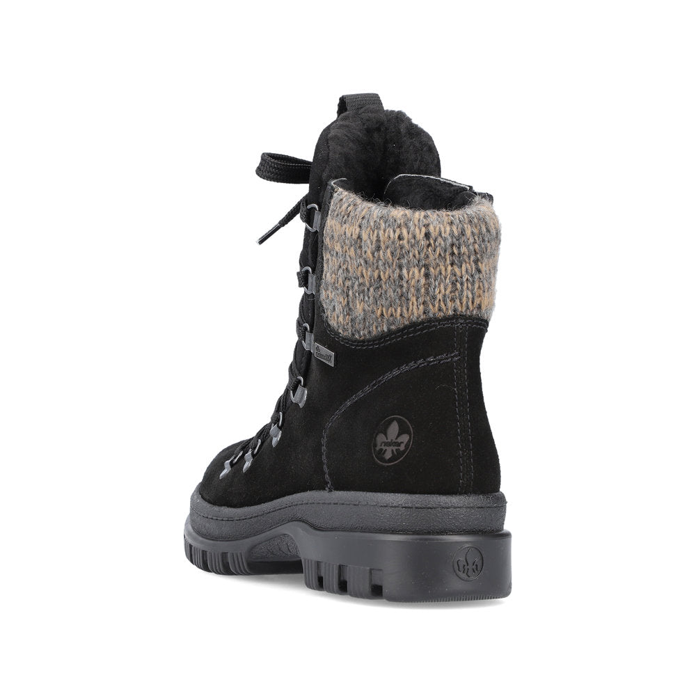 Rieker Suede Leather Women's Mid Height X8200 Mid-Height Boots Flip Grip - Black 0WHrBXY9