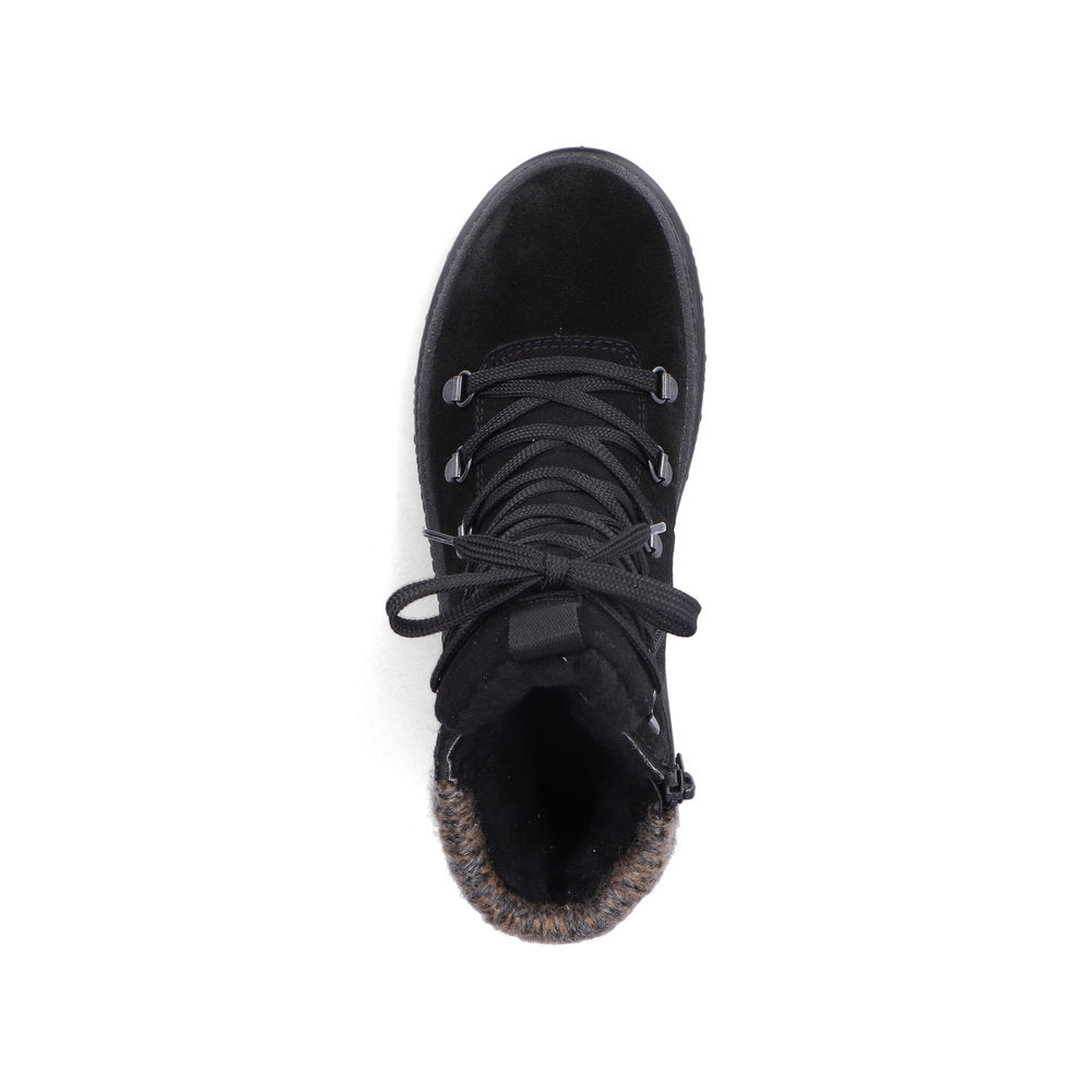 Rieker Suede Leather Women's Mid Height X8200 Mid-Height Boots Flip Grip - Black 0WHrBXY9