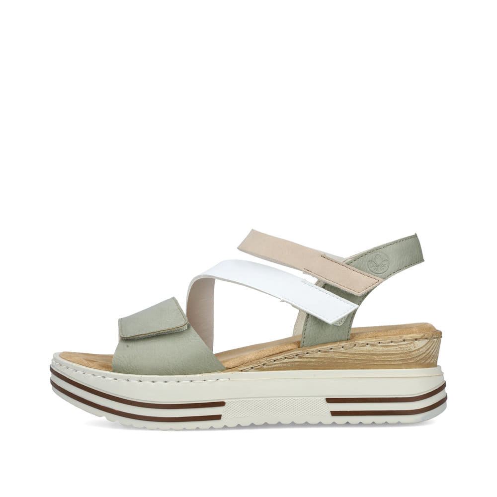 Rieker Women's Wedge Sandals Mint Green-White-Beige