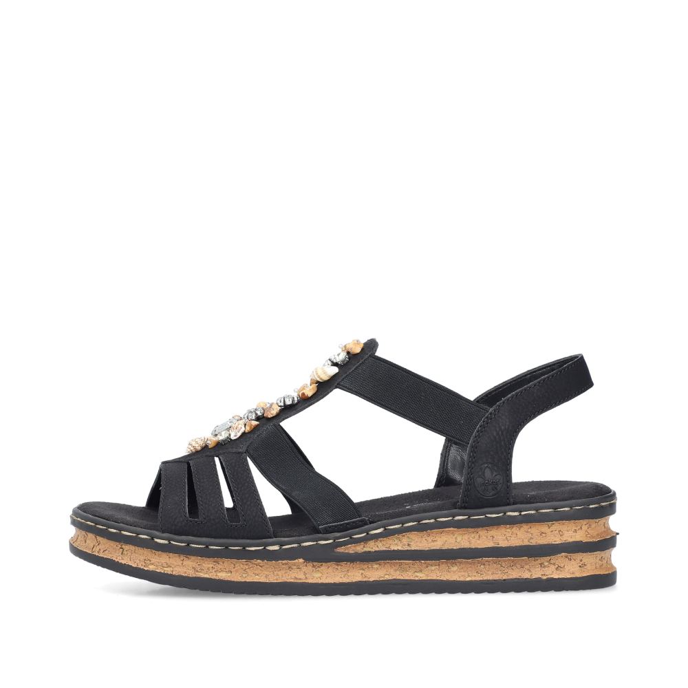 Rieker Women's Wedge Sandals - Midnight Black