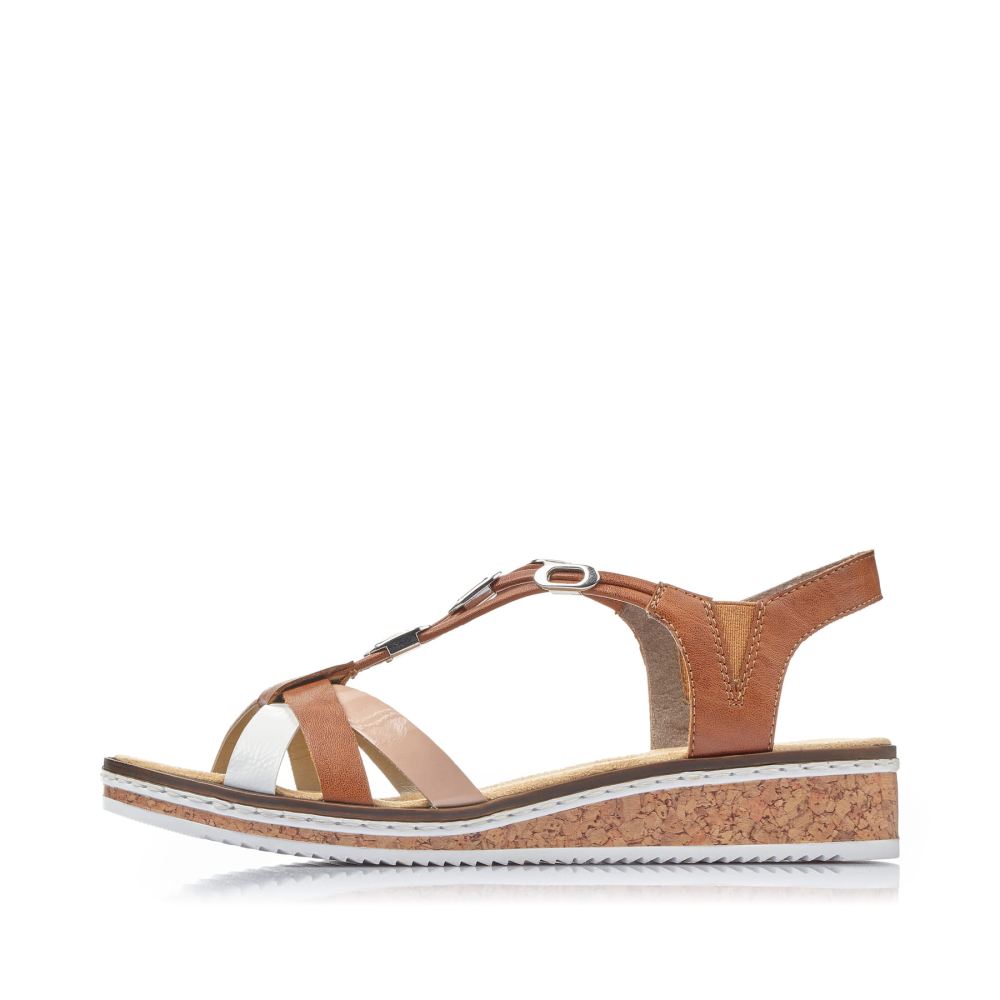 Rieker Women's Wedge Sandals - Chestnut Brown