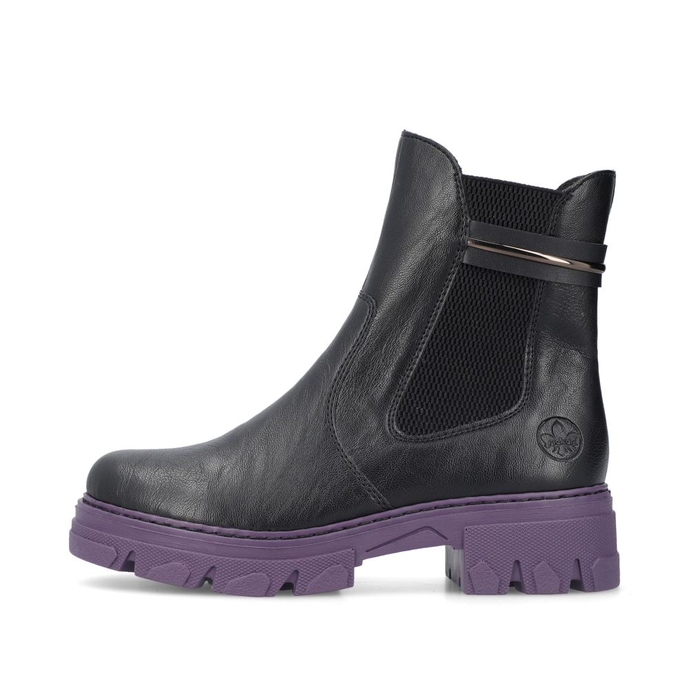 Rieker Women's Biker Boots - Night Black-Purple