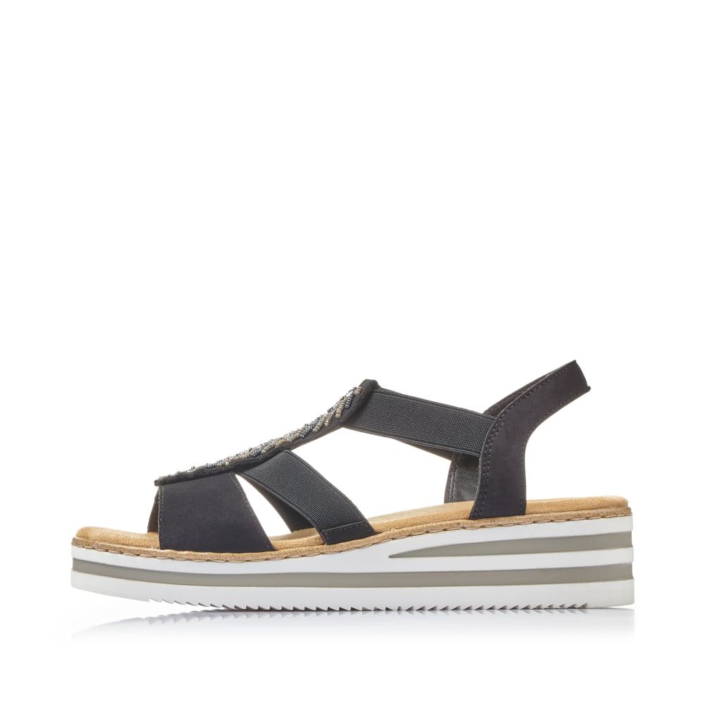 Rieker Women's Wedge Sandals - Deep Black
