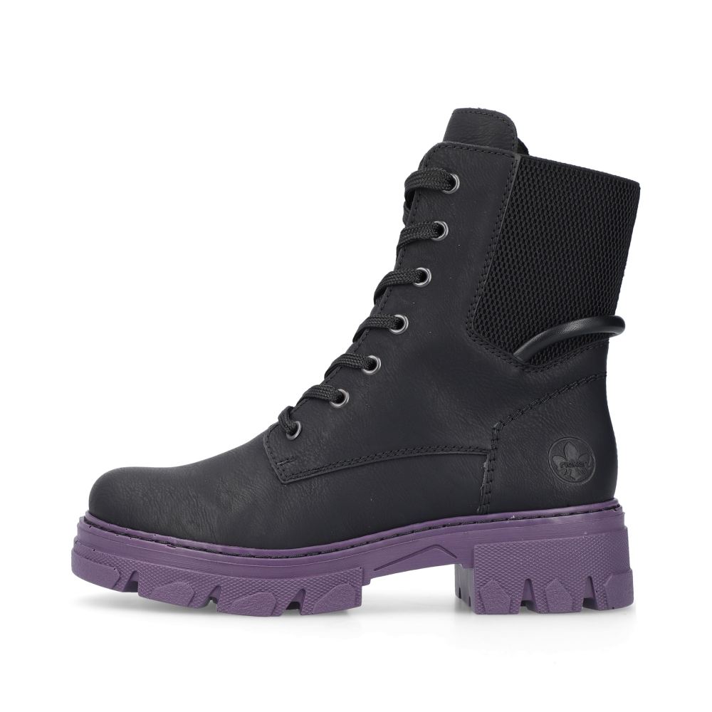 Rieker Women's Biker Boots - Night Black-Purple