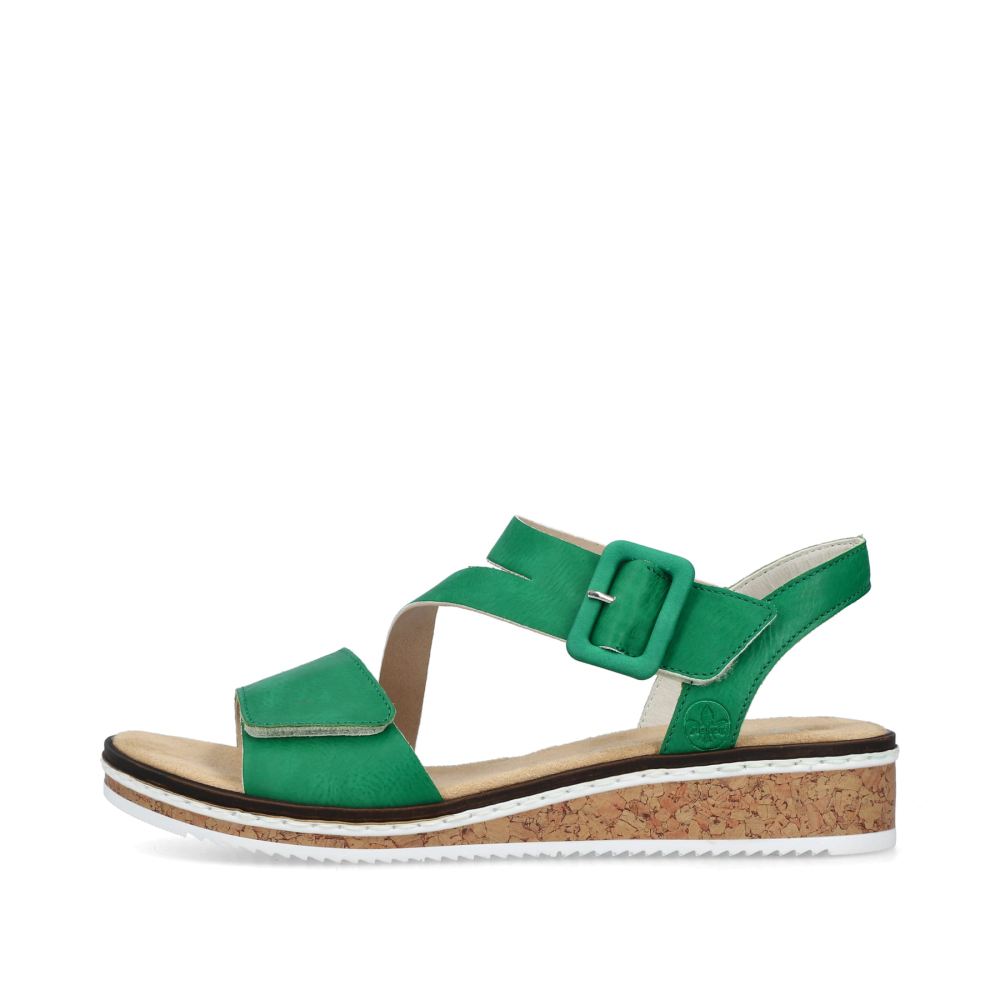 Rieker Women's Wedge Sandals - Grass Green