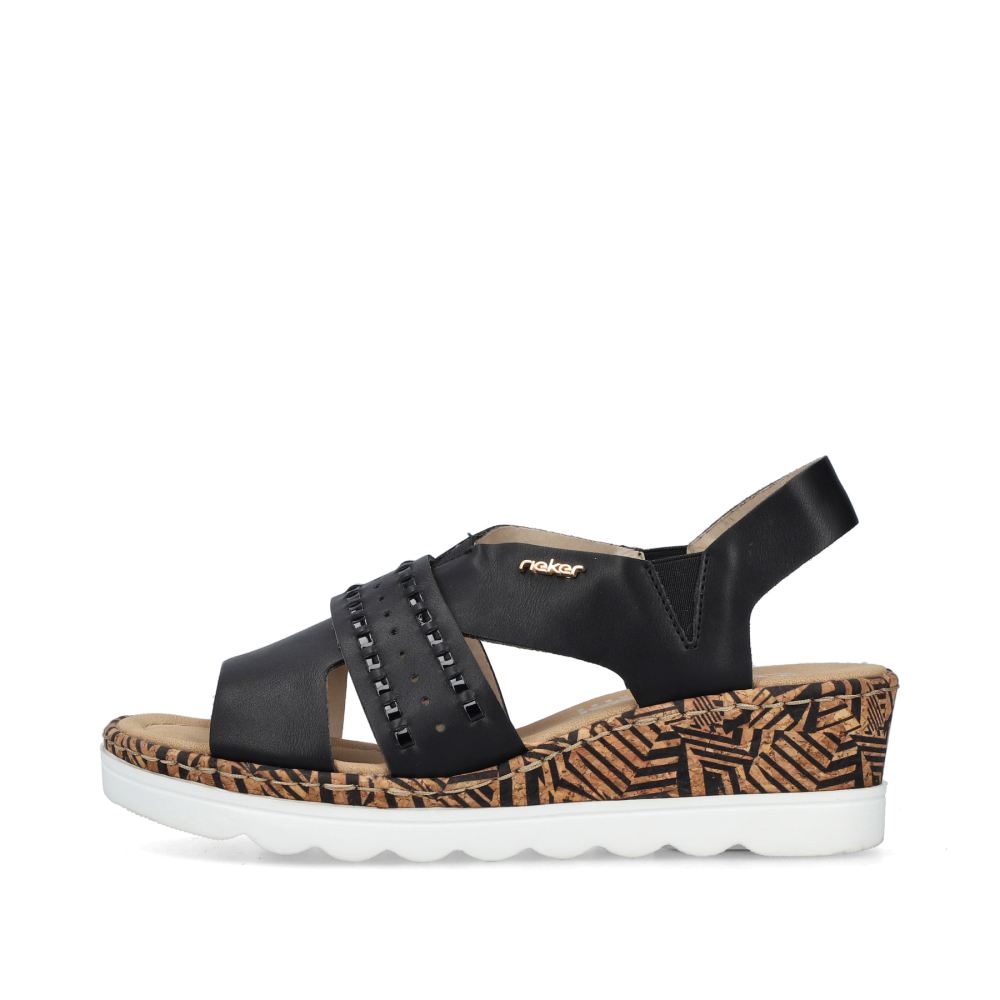Rieker Women's Wedge Sandals - Night Black
