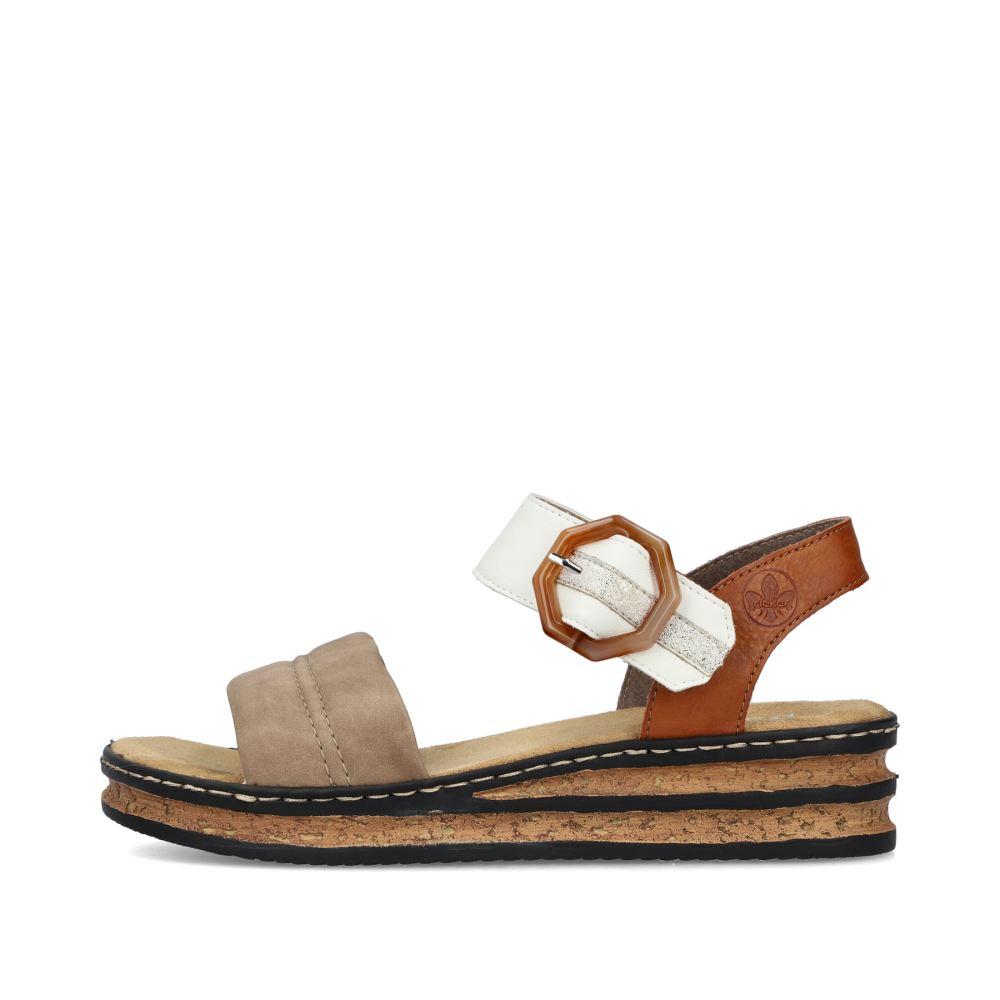 Rieker Women's Wedge Sandals - Brown Beige-Black
